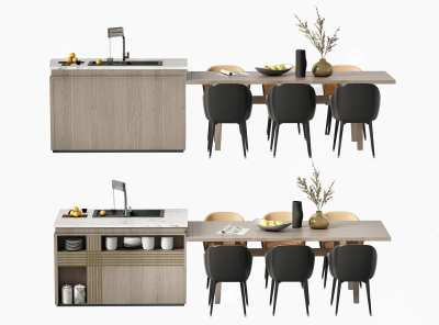 现代餐桌椅组合3D模型下载